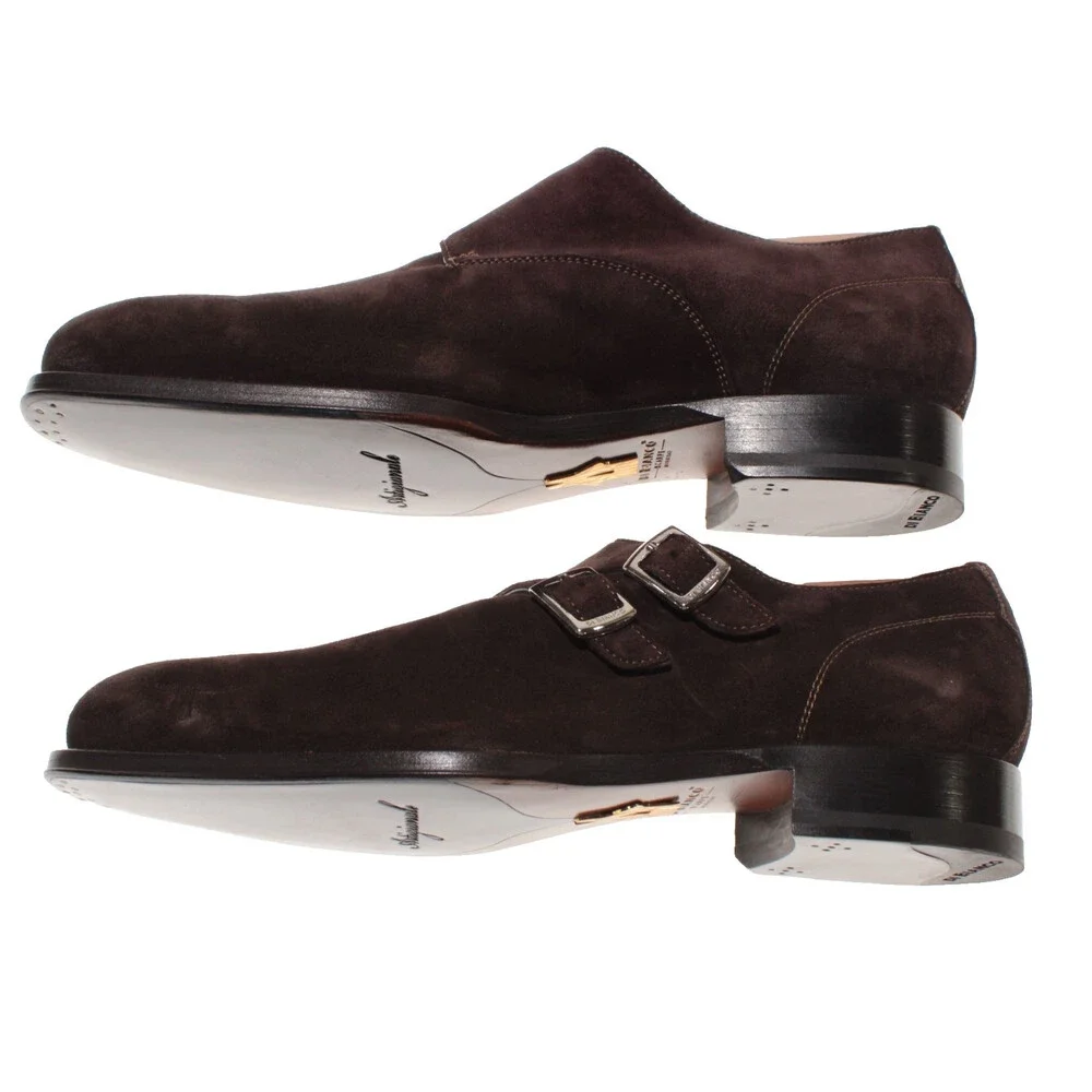 Di Bianco NWOB Double Monk Strap Dress Shoes Size 9 US in Brown Suede
